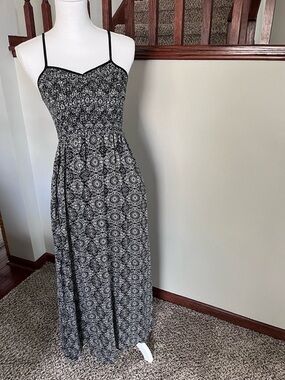 Black & White Printed Spaghetti-Strap Maxi Dress